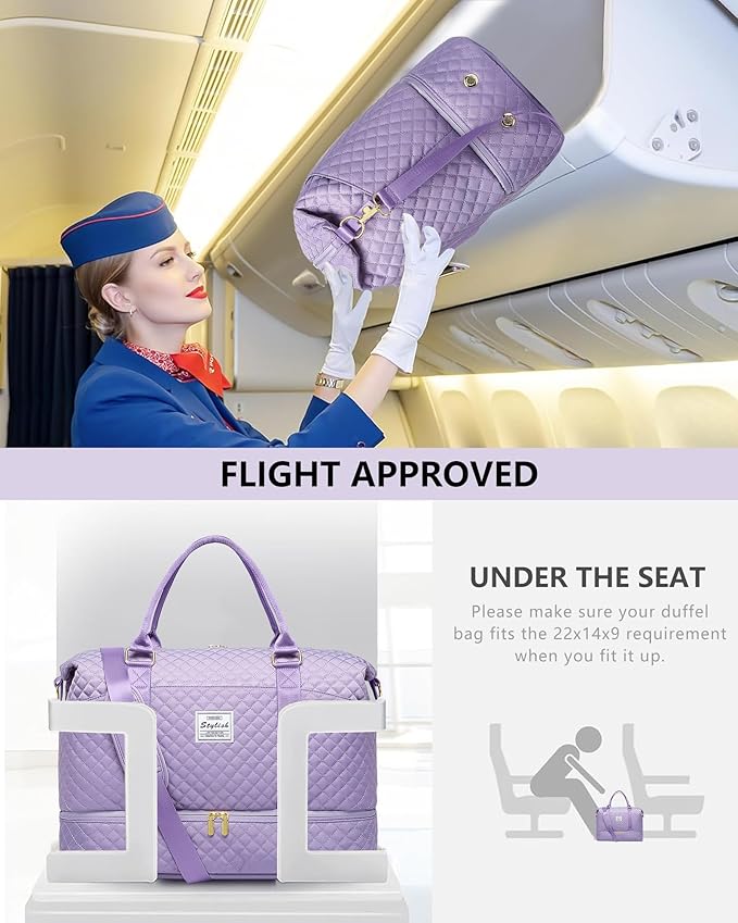 Women Weekender Travel Duffle Bag: Travel Duffel Overnight Bags with Shoe Compartment Large Carry on Tote Bag Toiletry Bag Weekend Yoga Gym Hospital Bags for Labor and Delivery with Wet Pocket Purple