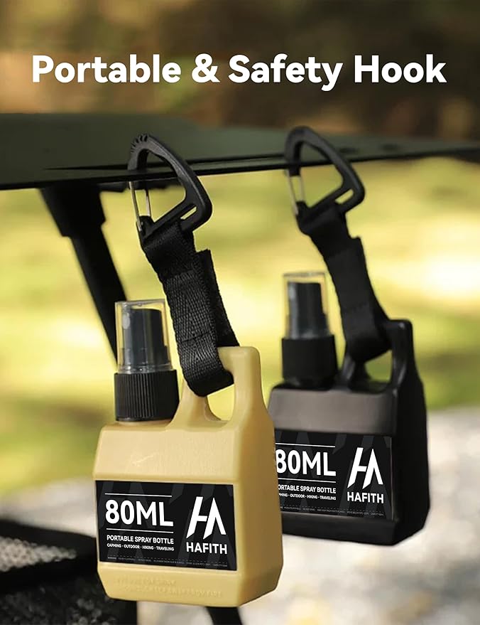 4 Pack Mini Spray Bottles with Hanging Buckle, 2.7oz/80ml, Fine Mist Mini Empty, Travel Spray Bottles, Leak Proof, With 2 Pack Survival Paracord Bracelet, Perfect for Camping, Hiking, Fishing