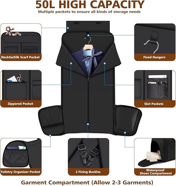 Rolling Garment Bags for Travel - Carry on Convertible Garment Duffle Bags with Wheels for Men Women, 4 in 1 Large Travel Duffel Bags with Shoes Compartment Hanging Suit Dress Weekender Bag 4pcs Set