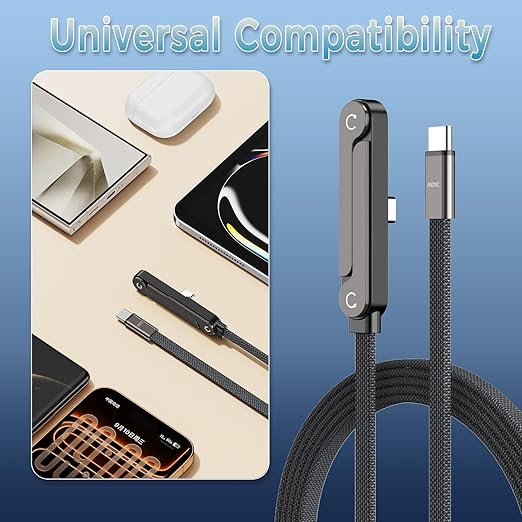 240W Braided Foldable Phone Stand Cord, Invisible Holder Charger Cable with Stand,T-Shaped Foldable Durable Type-C to Type-C for Smartphones & Tablets, 4.9FT