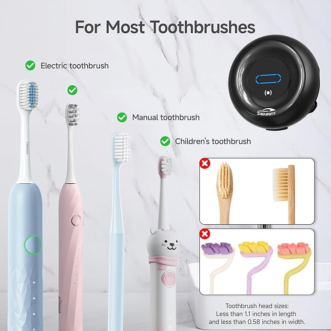Toothbrush Holder Sanitizer - Cleaning & Drying, Rechargeable Wall-Mounted Toothbrush Organizer with Touch Control, Two-Slot Design for Bathroom (Black)