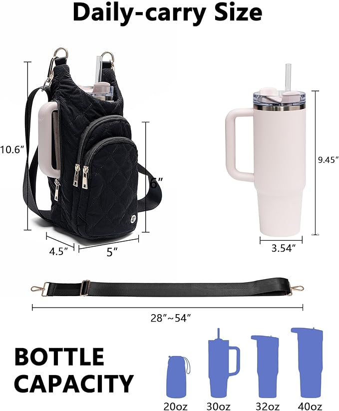Water Bottle Holder with Strap for 30/32 oz, Crossbody Water Bottle Carrier Bag with RFID Blocking Phone Pocket
