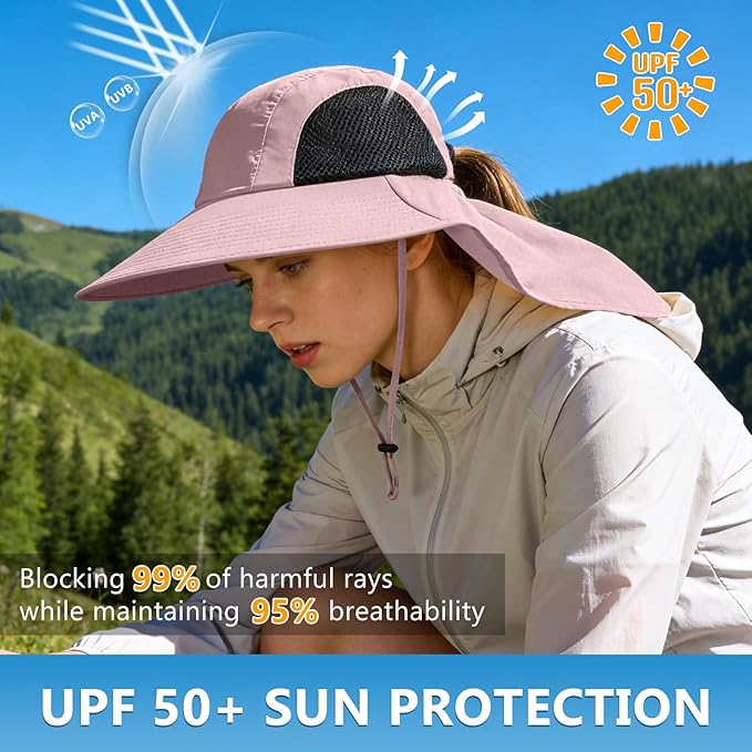 Sun Hat for Men Women with Neck Flap,UPF 50+ UV Protective Hiking Fishing Hats,Wide Brim Sun Hat for Women&Men