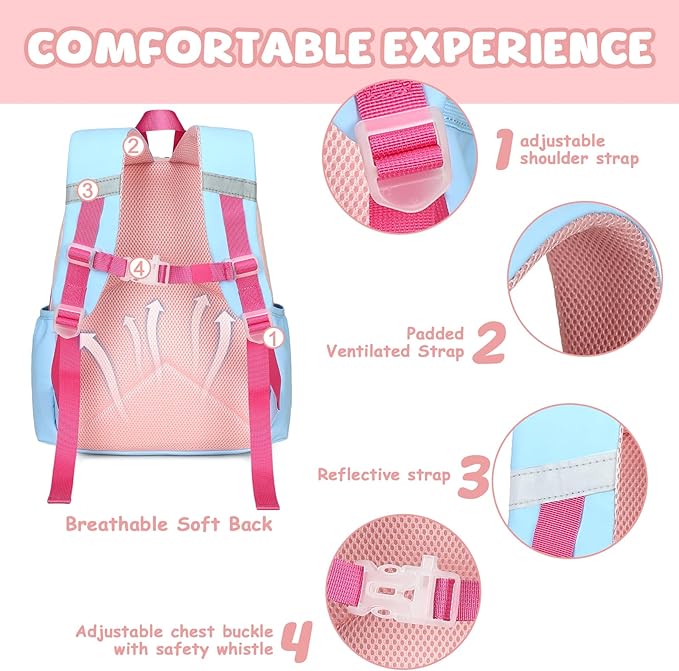 BTOOP Kids Backpack for Boys Girls 3-6, Preschool Kindergarten Backpack with Insulated Lunch Compartment & Chest Strap, Cute Lightweight School Travel Bag Fits A4 Folder