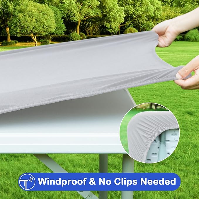 Wolkemer 2 Pack Silver Fitted Tablecloth 34x34 Inch Square Elastic Edges Table Cloth, Spandex Stretch Table Cover with Machine Washable Fabric for Wedding Party Picnic Dining Indoor Outdoor