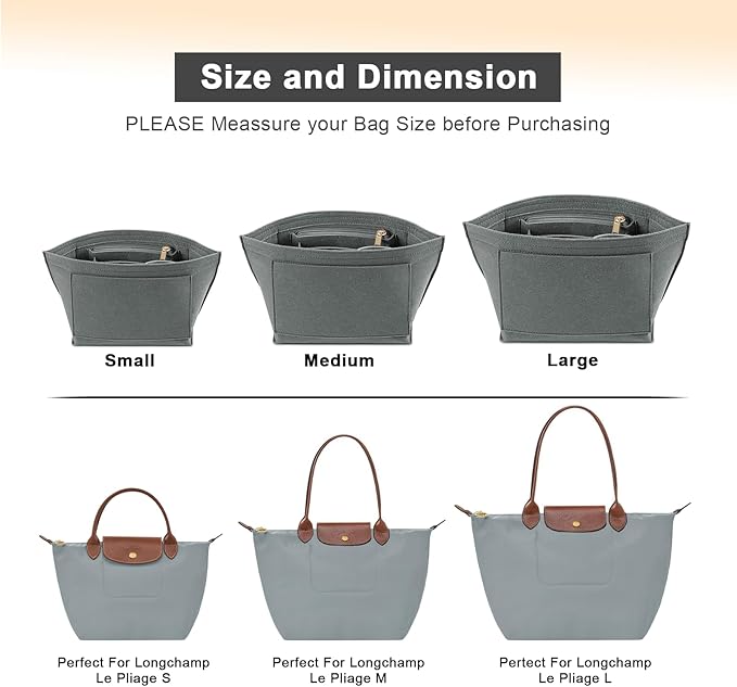 LOUKAYCCI Felt Purse Organizer Insert for Longchamp Le Pliage M Handbag Insert (Light Grey, Medium)