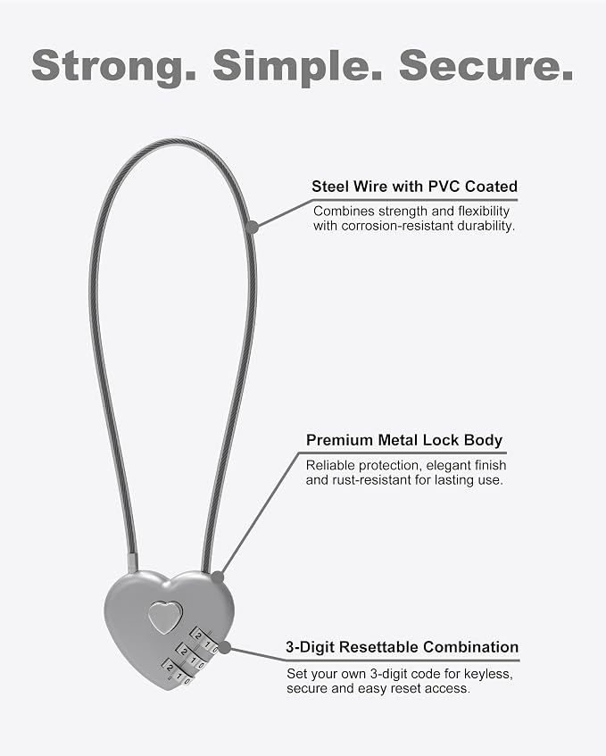 Combination Lock with Cable, Combo Lock with Code, Small Cable Padlock Combination for Travel Essentials, Luggage, Bike Motorcycle Helmet, Outdoor Fence Gate, Cabinet, Refrigerator Door