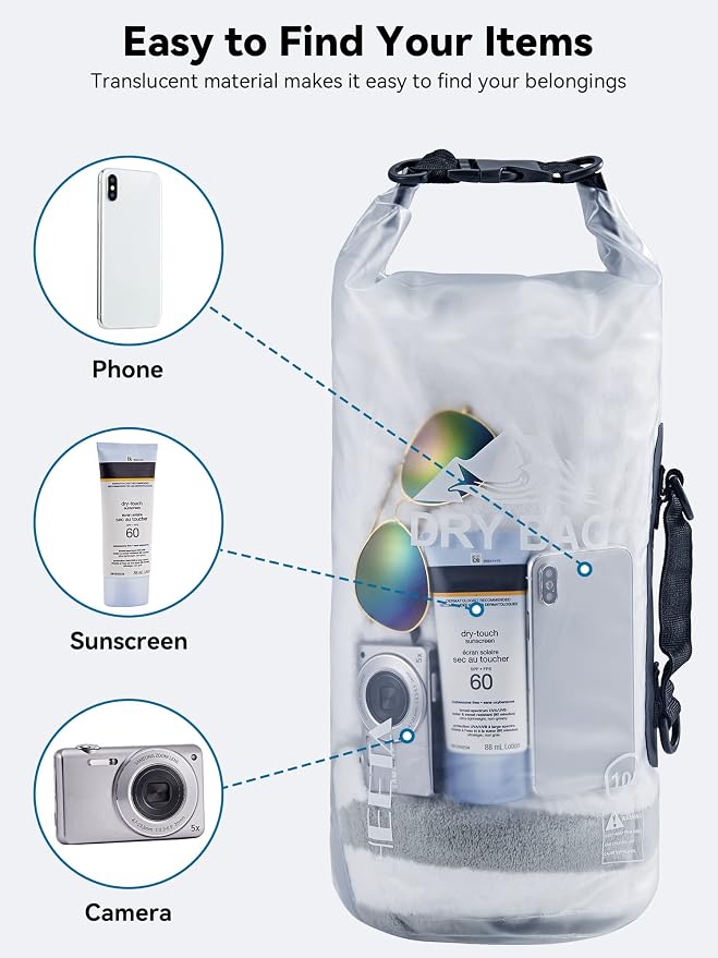 HEETA Dry Bag Waterproof for Women Men, 5L/10L/20L/30L/40L Roll Top Lightweight Dry Storage Bag Backpack with Phone Case for Travel Swimming Boating Kayaking Paddle Board Camping Beach Accessories
