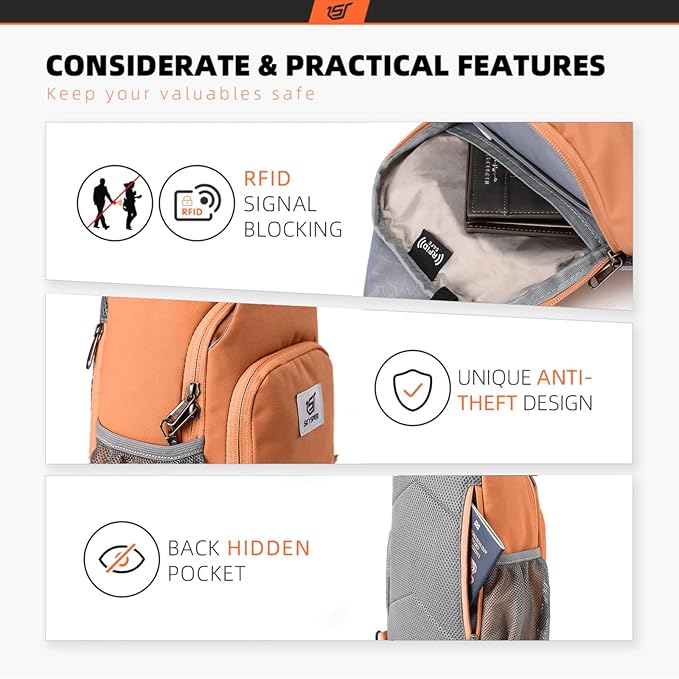 SKYSPER Sling Bag RFID Crossbody Sling Backpack Cross Body Shoulder Bag Travel Hiking Daypack for Women Men(Orange)