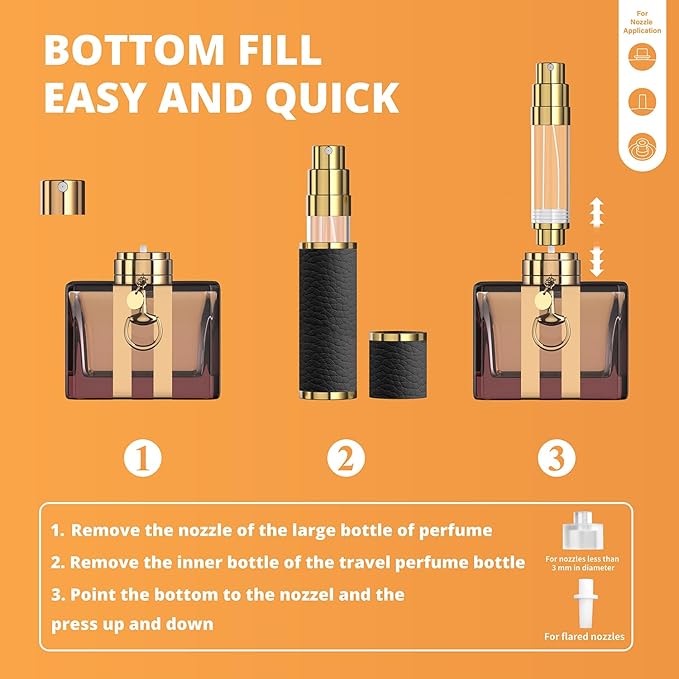 5ml Travel Perfume Atomizer Refillable, Mini Portable Genuine Leather Cologne Sprayer, Pocket Size Empty Fragrance Spray Bottle - Gift for Women Men (Black)