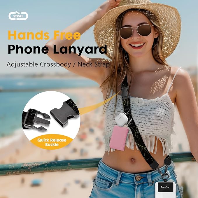 Icycay Phone Lanyard Crossbody, Black Marble Cell Phone Strap for Around The Neck Adjustable, Anti Theft Cute Lanyard for ID Holder Keys Accessories Travel Essential
