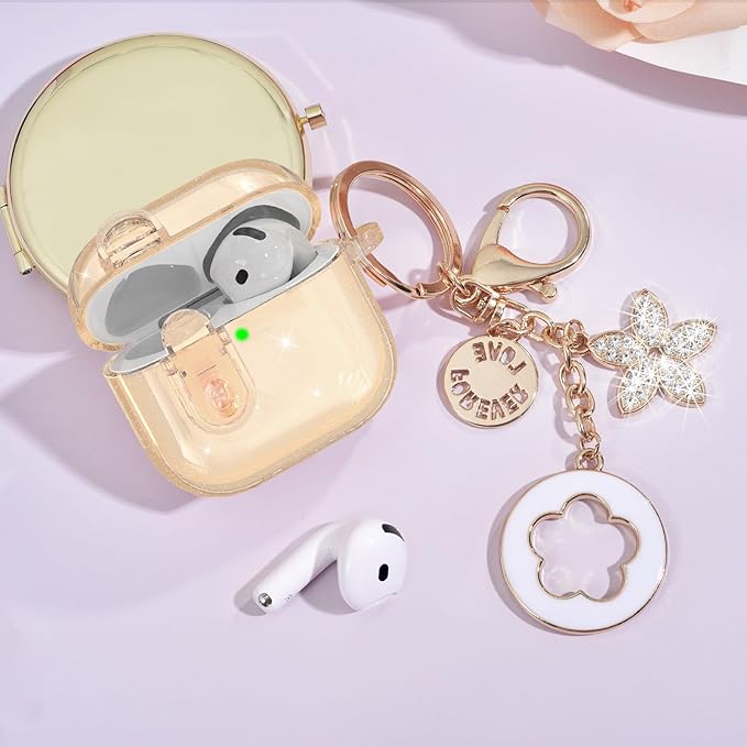 (with Safety Lock) VISOOM 2025 Clear Cases For Airpods iPods 4 Case Cover Women, Bling Airpod iPod 4 Case Soft 4th Gen Air Pods iPods Cases With Keychain for Apple Headphones Airpods4 Generation-Khaki