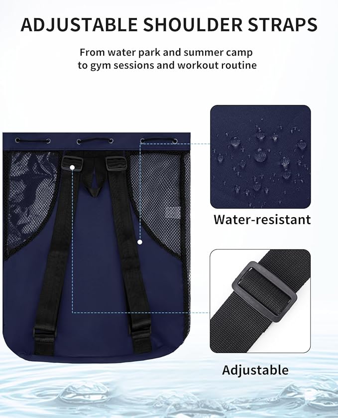WANDF Swim Bag Mesh Drawstring Backpack with Wet Pocket for Swimming, Gym, and Workout Gear