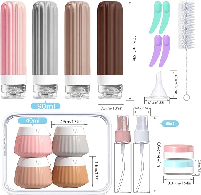 18Pack Travel Bottles for Toiletries TSA Approved Silicone Travel Containers for Toiletries, Leak Proof Refillable Liqus Shampoo And Conditioner travel Essentials toiletry Bottles (BPA Free)