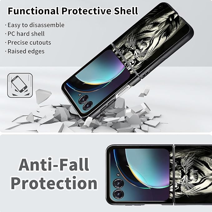 for Motorola Razr Plus 2025 Case,for Razor Plus 2025 Phone Case Cute Slim Hard PC Ultra-Thin Anti-Scratches Shockproof Protective Cover,Cool Black Tiger