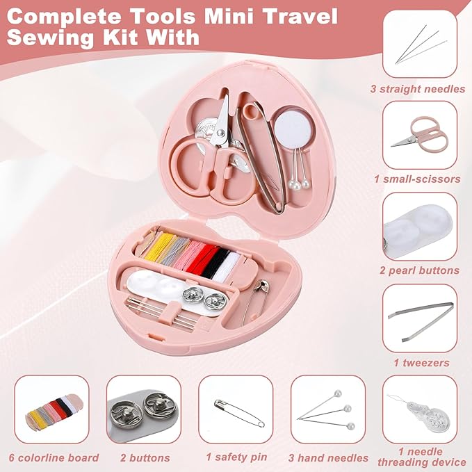 Tyqour Small Mini Sewing Kit Travel for Adults, Small Sewing Kit Travel Size Portable Tiny Thread Needle Repair Kits for Women Wedding Starter Mom Traveling Beginner Traveler Hotel