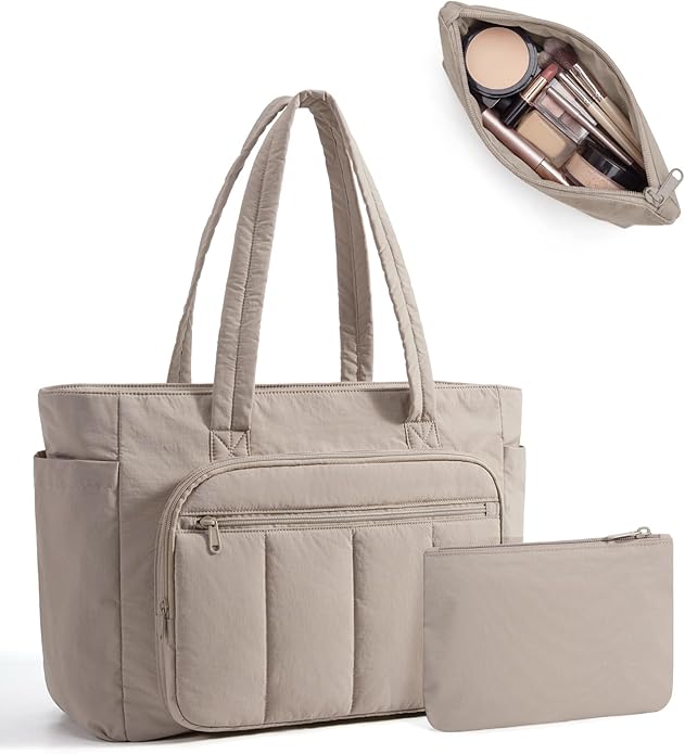 BAGSMART Tote Bag for Women, 2 Set Tote Bag with Zipper, Quilted Nurse Handbags for Work Travel College | 20L Capacity