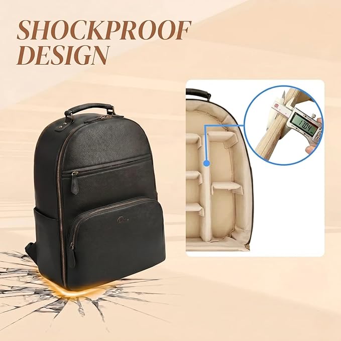 Camera Backpack Classic PU Leather for DSLR, Professional Camera Bag for Photographers with 15 Inch Laptop Compartment Large 20L