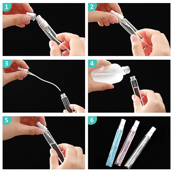 Zhehao 1 Pcs Mini Spray Bottles 10 ml Clear Glass Perfume Bottles Refillable Fine Mist Perfume Atomizer Portable Empty Sample Containers for Cleaning, Essential Oils, Travel (Silver Cap)