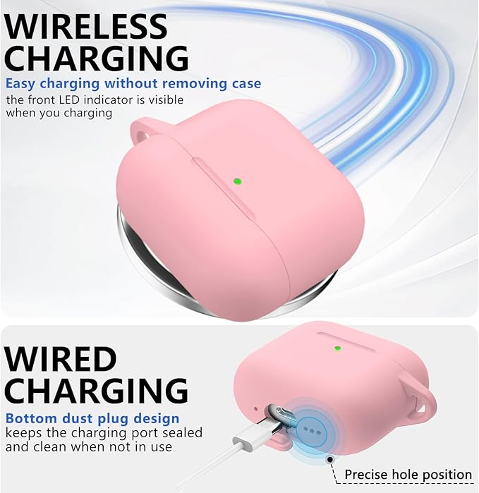 Ljusmicker for AirPods 4 Case 2024 with Cleaner Kit,Soft Silicone Protective Cover for Apple AirPods 4th Generation Cases for Women Men,for AirPod 4 Case Accessories with Keychain-Pink