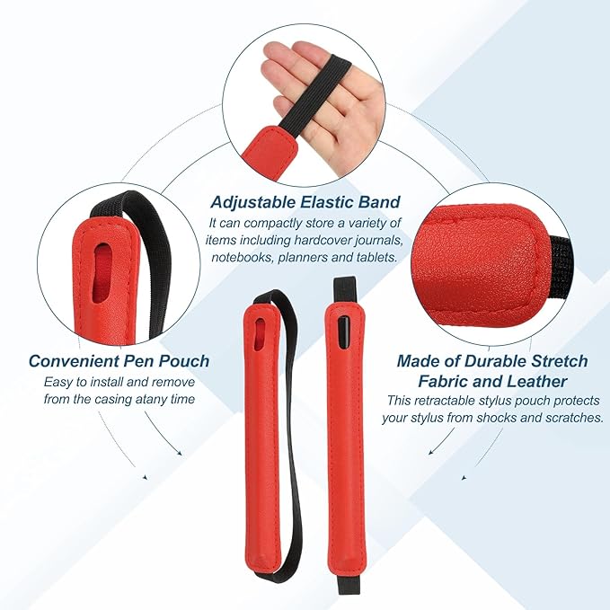 PATIKIL Stylus Holder for Tablet, Universal Pen Sleeve Retractable Stylus Pen Holder Elastic Pencil Pocket Case Protective Pouch for Tablet Case Notebook, Red