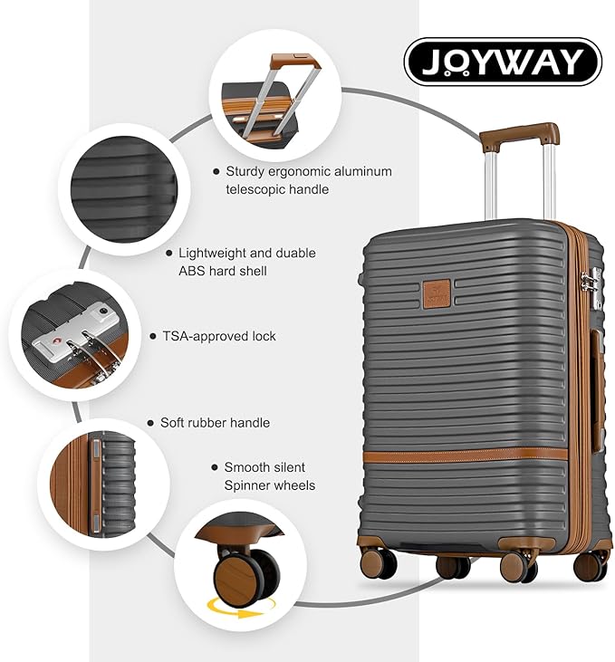 Joyway Luggage Set 7 Piece Suitcase Sets with Spinner Wheel,Hardside Expandable Travel Laggage with TSA Lock(18/20/24/28 Grey)
