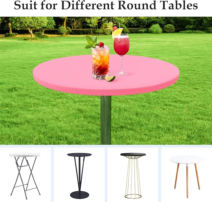 Wolkemer 2 Pack 3 Foot Pink Fitted Tablecloth 36 Inch Round Elastic Edges Table Cloth, Spandex Stretch Table Cover with Machine Washable Fabric for Wedding Party Picnic Dining Indoor Outdoor