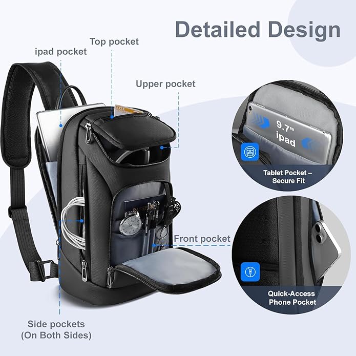 hk Sling Bag for Man, Waterproof Utility Crossbody Bag with Anti-theft Pocket for Men