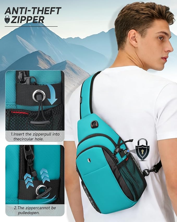 Sling Bag for Women, Turquoise Anti-Theft Crossbody Bag with Water Bottle Pocket, Summer Travel Essentials for Beach, Theme Park & College, Compatible with 11 inch iPad, Switch 2 | Versatile Daypack