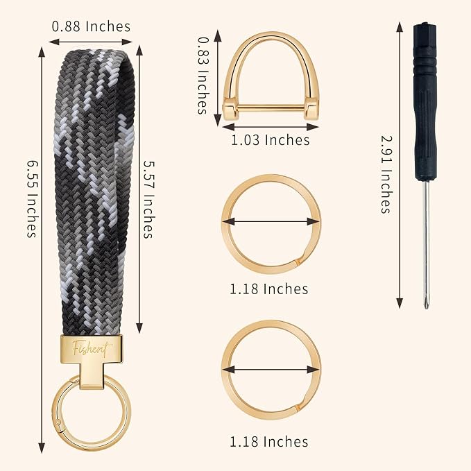 Fishent Stretchy Wristlet Keychain, Cute Key Chain, Woven Wrist Lanyard for Car Keys with 3 Keyrings and D-ring for Women Men