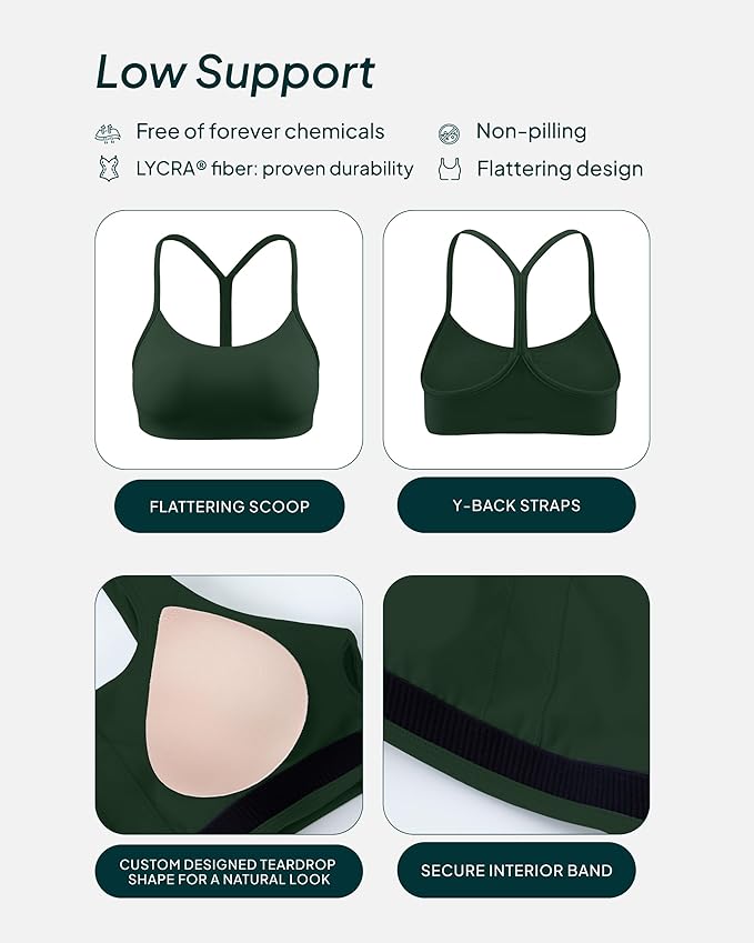 PAVOI ACTIVE Yoga Racerback Bras for Women - Buttery Soft Low Support Scoop Neck Y-Back Thin Strap Sports Bra - FlexFlow
