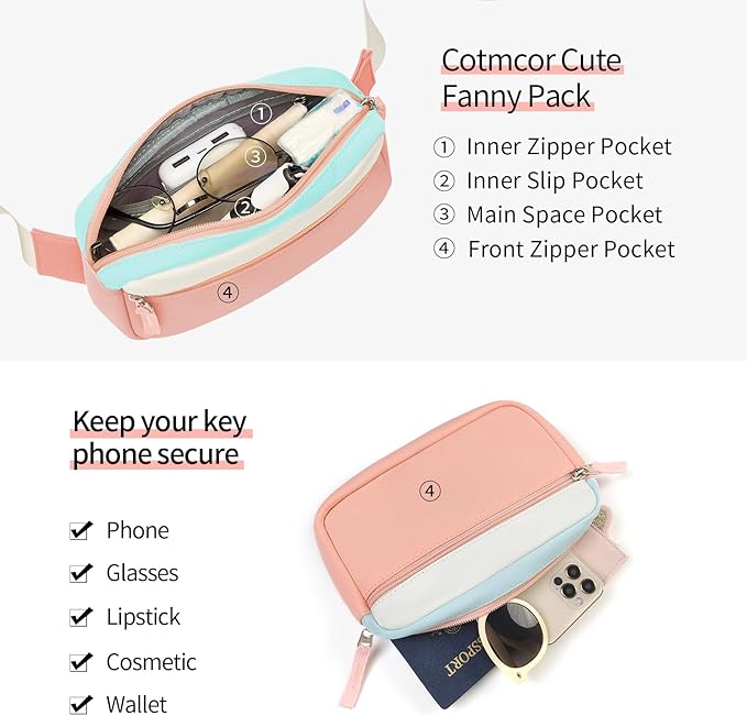 Fanny Pack Birthday Graduation Gifts for 7 8 9 10 11 12 13 Year Old Teen Girls Her Kids, Preppy Cute Trendy Stuff Colorblock Crossbody Bag Adjustable Belt Bags for Travel Essentials