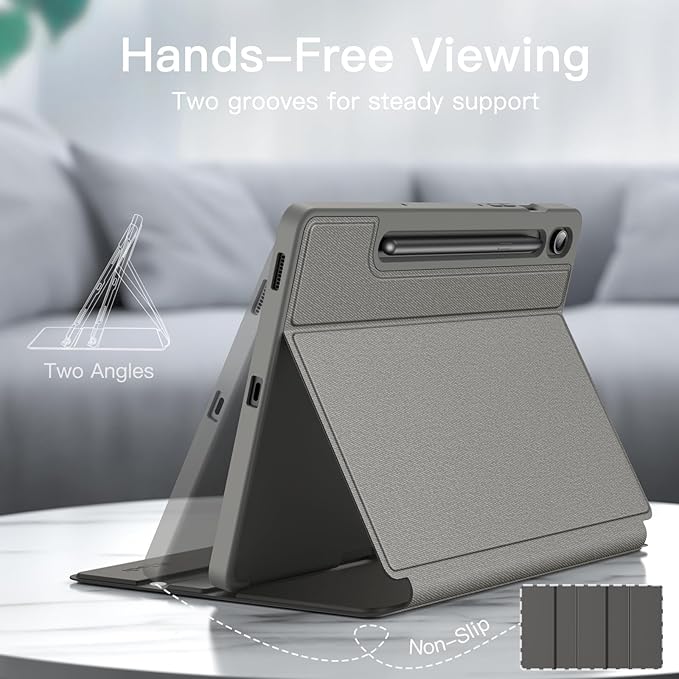 JETech Case for Samsung Galaxy Tab S10 Lite / S10 FE / S9 FE 10.9-Inch with S Pen Holder, Slim Folio Stand Protective Tablet Cover, Multi-Angle Viewing (Gray)