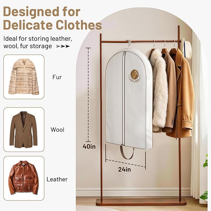 MISSLO 40" Cotton Garment Bags for Travel Waterproof Suit Bag Travel Mens Breathable Suit Cover Foldable Fur Coat Covers for Closet Storage for Women Short Hanging Clothes Bag for Jacket, Shirt, Dress