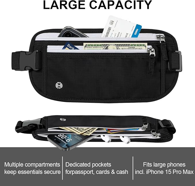 XIEEAOZEE Travel Money Belt, Travel Waist Wallet with RFID Blocking & Hidden Fanny Pack for Men and Women, Hidden Passport Holder to Protect Credit Cards, Passports and Documents