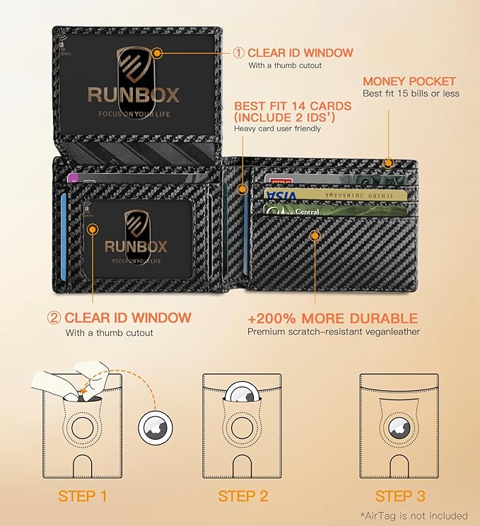 RUNBOX Wallet for Men -Slim Rfid Leather Mens Bifold Novelty Wallets 2 ID Window With Gift Box Men's Accessories | Slim