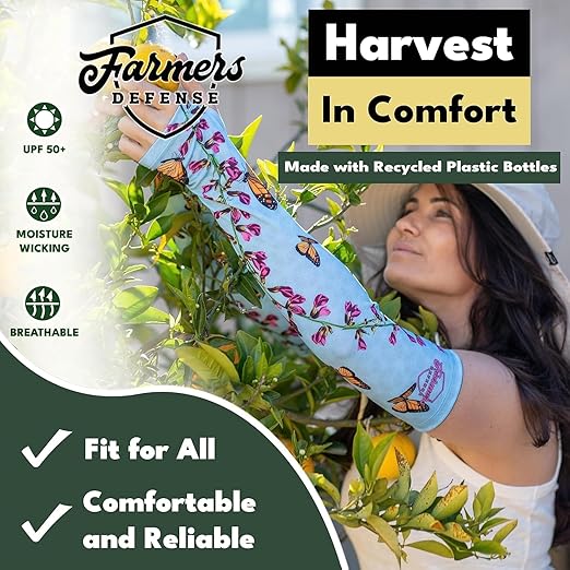 FARMER'S DEFENSE Gardening Arm Sleeves|UV Cooling Protective Sleeve Women & Men|Anti-Scratch Cover Sun UPF Outdoor Protection - Heather Yellow - XS