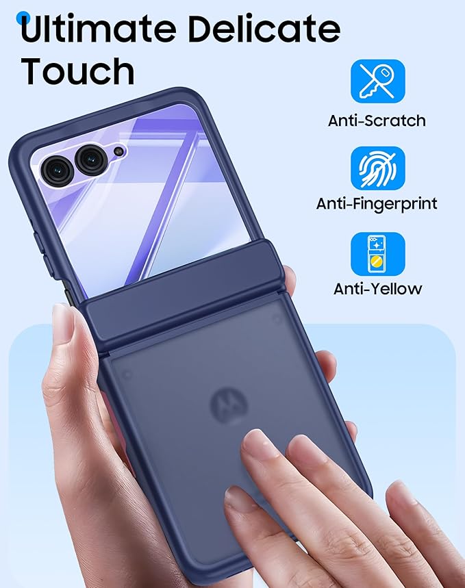 for Motorola Razr 2025 Case/Razr 2024 Case with Hinge Protection, Screen Protector, Ultra-Thin Skin Feel Translucent Frosted, Shockproof Cover for Razr 2025/2024-Blue (NOT for Plus/Ultra)