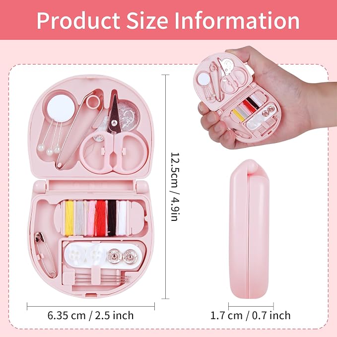 2 Pcs Mini Travel Sewing Kit,Handheld Sewing Machine Professional Portable Needle and Thread Kit Purse Mini Essentials Materials with Scissors,Threads,Needles(Soft Pink,Soft Blue)