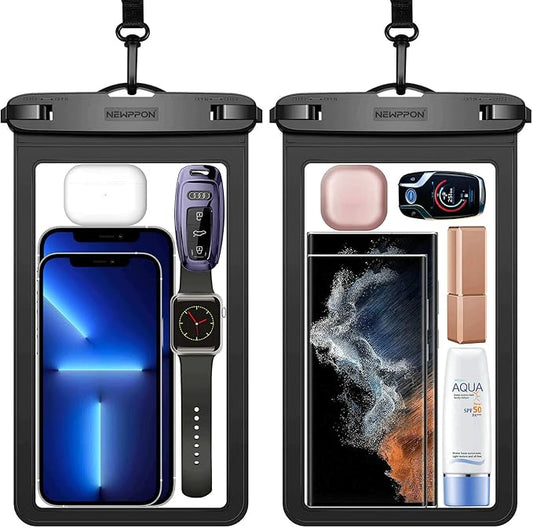 10.5" XL Large Waterproof Phone Pouch - 2 Pack Underwater Clear Cellphone Holder - Universal Water-Resistant Dry Bag Case with Neck Lanyard for iPhone Samsung Galaxy for Beach Swimming Pool