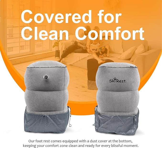 Inflatable Foot Rest Travel Pillow-Adjustable Height Airplane Footrest for Airplane Travel/Car/Train/Home/Office-Airplane Bed for Toddlers, Comfortable Seat Extender for Kids - Grey, 2 Pack