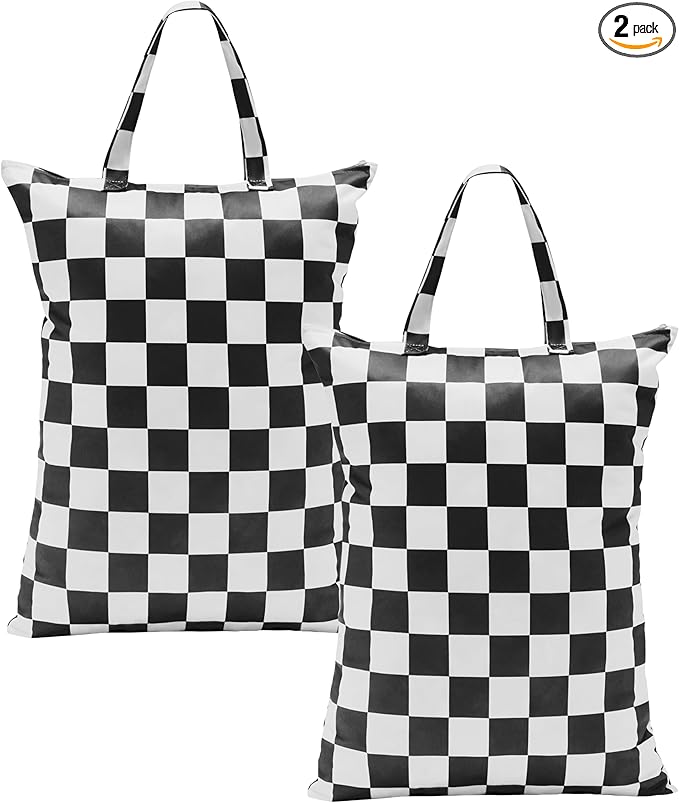 Ohocut Checkered 2 Pcs Large Travel Laundry Bags for Dirty Clothes, Aesthetic Trendy Waterproof Washable Laundry Bag with Handle for Travel, Gym, Swimming Pool Black and White
