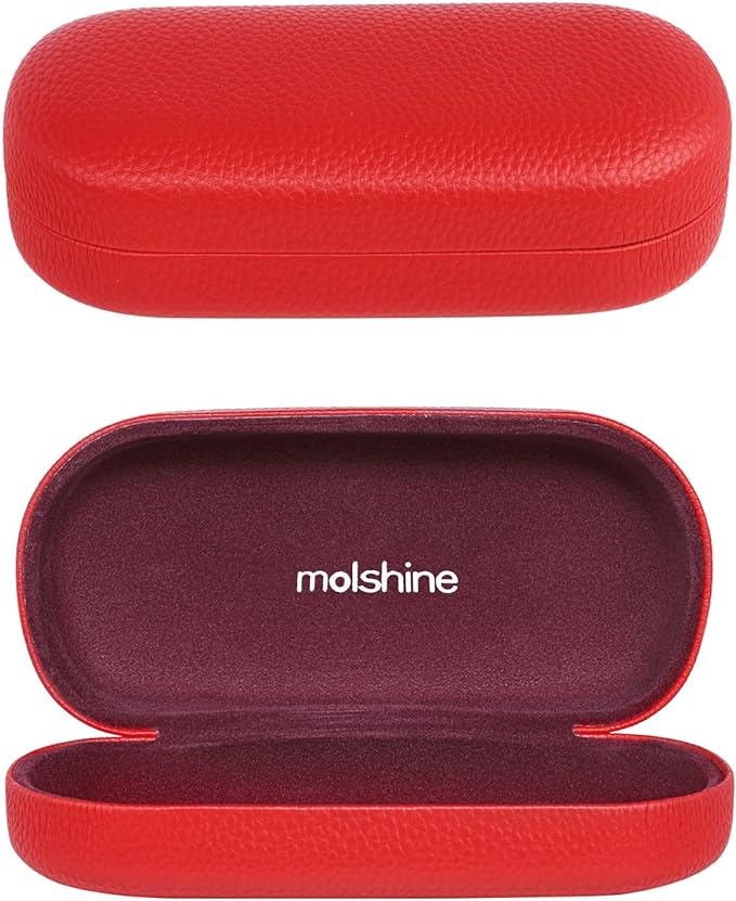 molshine Hard Shell Leather Sunglasses Case,Classic Large Glasses Case for Women Men,Sunglass Eyeglasses
