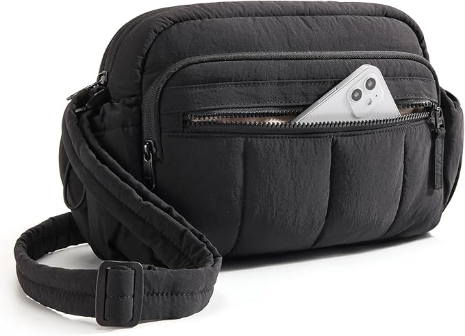 BAGSMART Anti Theft Crossbody Bags for Women Travel Purse, Medium Quilted Puffy cross body bag, Handbags Shoulder Purses, Black-medium