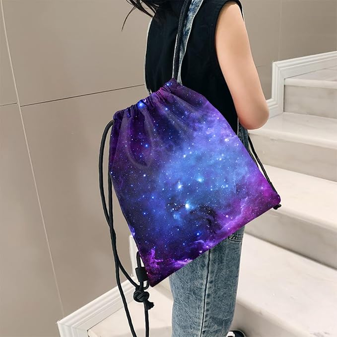 Drawstring Backpack for String Bag Waterproof Cute Sports Beach Swimming Travel (13"×17")-Milky Way