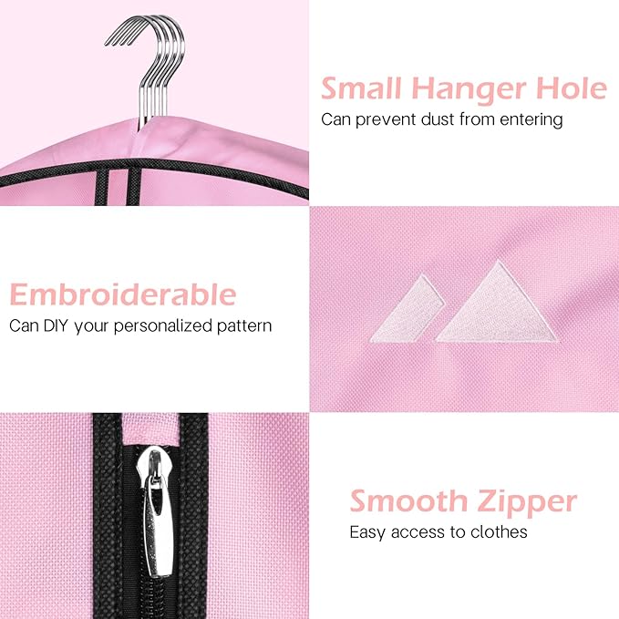 MISSLO 43" Pink Garment Bags for Travel for Women Waterproof Oxford Fabric Suit Bags for Closet Storage Dress Cover Hanging Clothes Bag