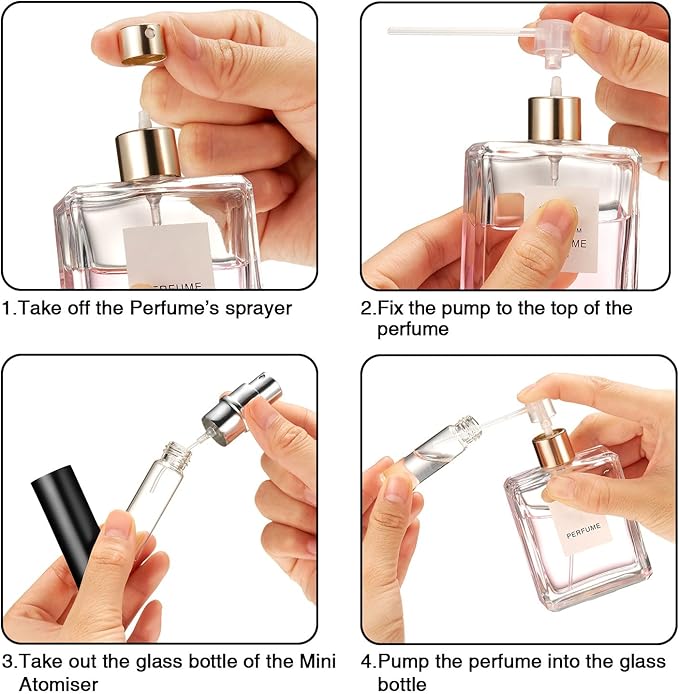 Motiskyy 105 Pcs 5 ml Refillable Perfume Atomizers Bulk - Mini Travel Cologne Sprayers with Refill Pump & Transfer Tool for Perfume Makers & Small Studios(Black)