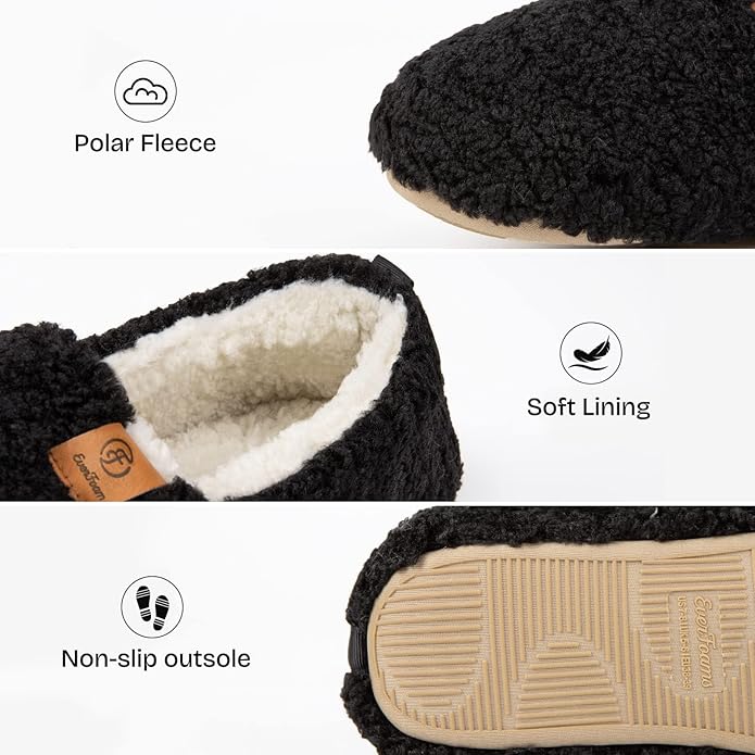 EverFoams Women’s Soft Curly Full Slippers Memory Foam Lightweight House Shoes Cozy Loafer with Polar Fleece Lining