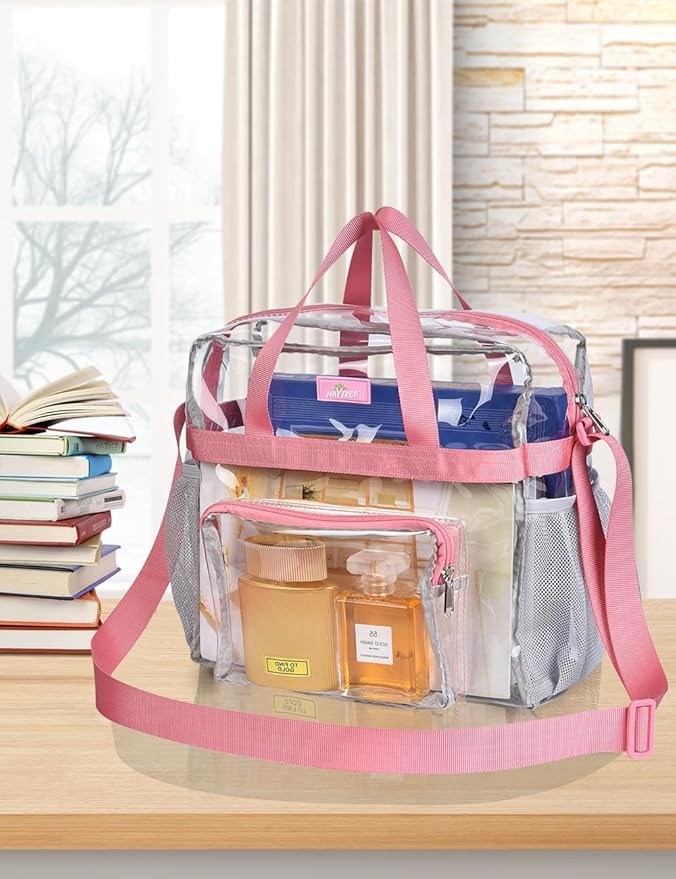 Bagenius Clear Tote Bag Stadium Approved, Game Day Satchel Bag with ‌Non-detachable Reinforced Strap for Concert, Work, Sport