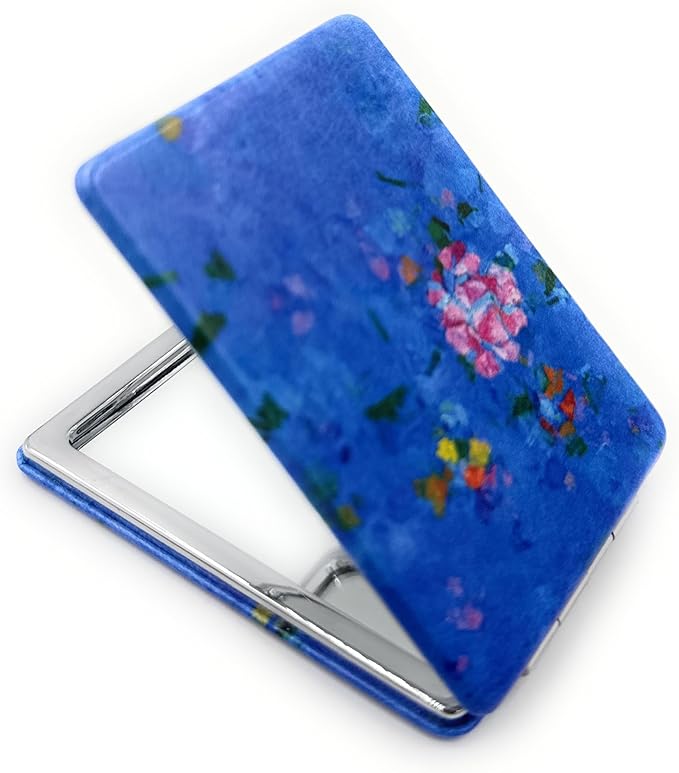 Abstract Flowers Compact Mirror Royal Blue Color Handheld Mirror Finnish Artist Travel Gifts Small Folding Mirrors Foldable and Magnifing